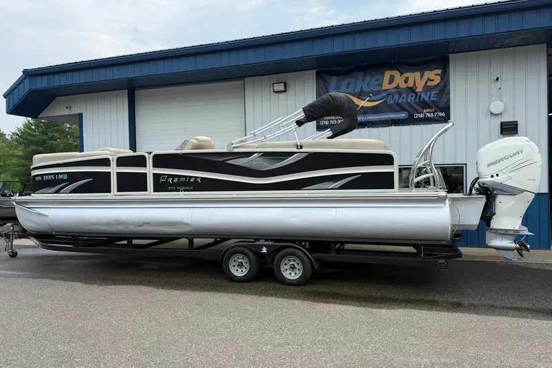 Slide: The Image of 2016 Premier 270 Intrigue RF pontoon boat on trailer at Lake Days Marine. - 4