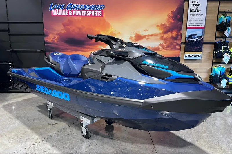 The Image of 2026 Sea-Doo GTX 300 jet ski displayed at Lake Greenwood Marine & Powersports showroom. - 1