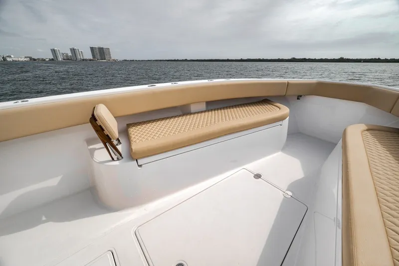 Slide: The Image of Luxurious seating on a 2020 Bahama 41 boat with ocean view. - 18