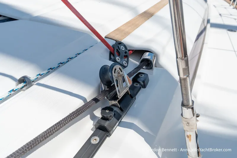 Slide: The Image of Close-up of Jeanneau Sun Odyssey 439 sailboat deck rigging, 2016 model. - 23