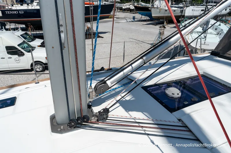 Slide: The Image of 2016 Jeanneau Sun Odyssey 439 sailboat deck with rigging and mast details. - 20
