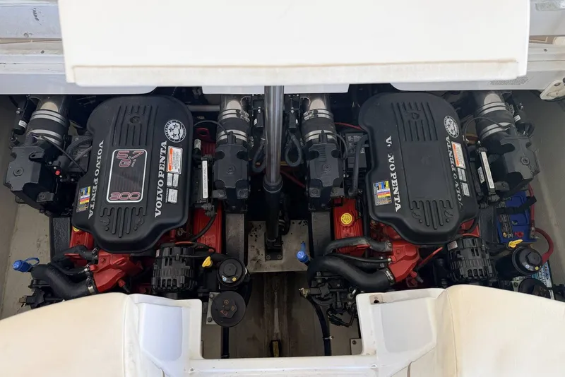 Slide: The Image of Twin Volvo Penta engines in a 2008 Cobalt 282 boat, showcasing powerful marine performance. - 26