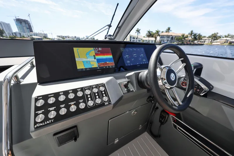 Slide: The Image of 2025 VALIATT YACHTS 380 Bowrider dashboard with advanced navigation and control systems. - 12