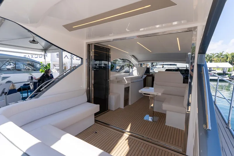Slide: The Image of Luxurious interior of 2026 Valiatt 410HT yacht with modern seating and sleek design. - 23