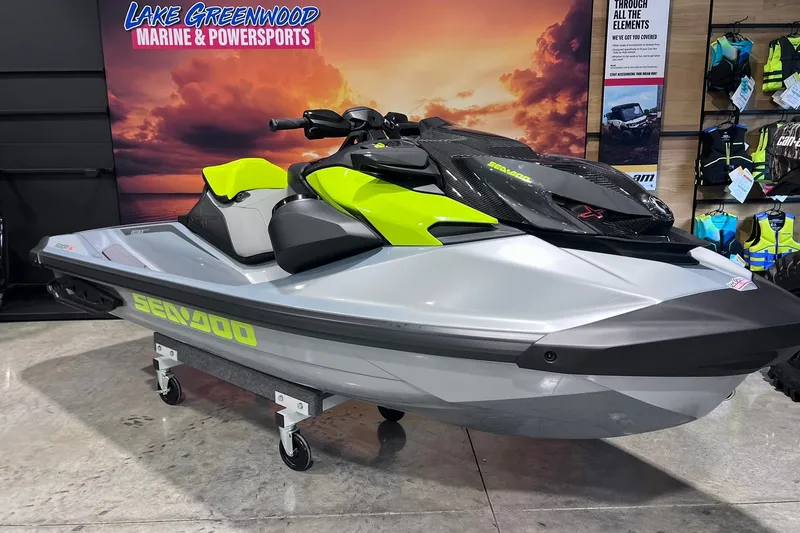 The Image of 2026 Sea-Doo RXP-X 325 jet ski displayed at Lake Greenwood Marine & Powersports showroom. - 1