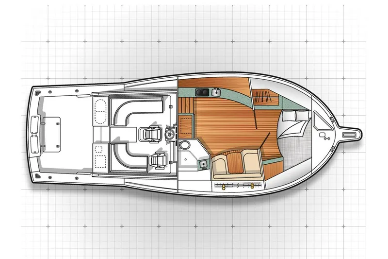 Slide: The Image of Albemarle 41 Custom Carolina Edition 2023: Layout with spacious cockpit, cabin, and helm station. - 23