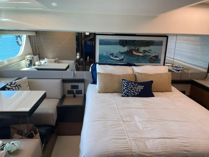 Slide: The Image of Luxurious bedroom interior of 2016 Ferretti Yachts 550 with ocean view. - 19