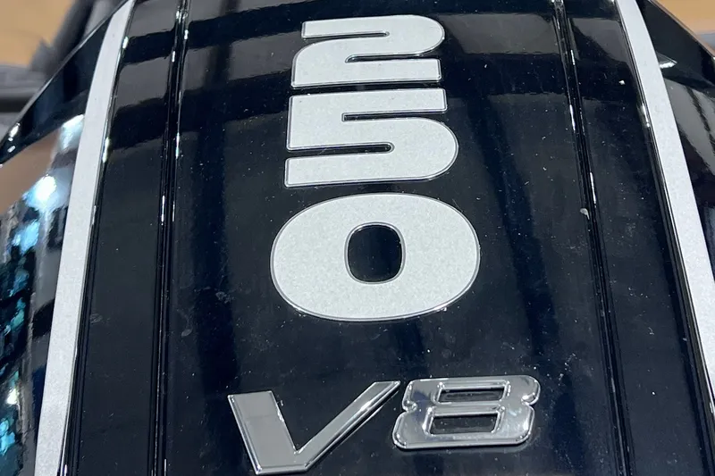 Slide: The Image of Close-up of a 250 V8 engine cover on a 2026 Sylvan L3 LZ DH. - 33