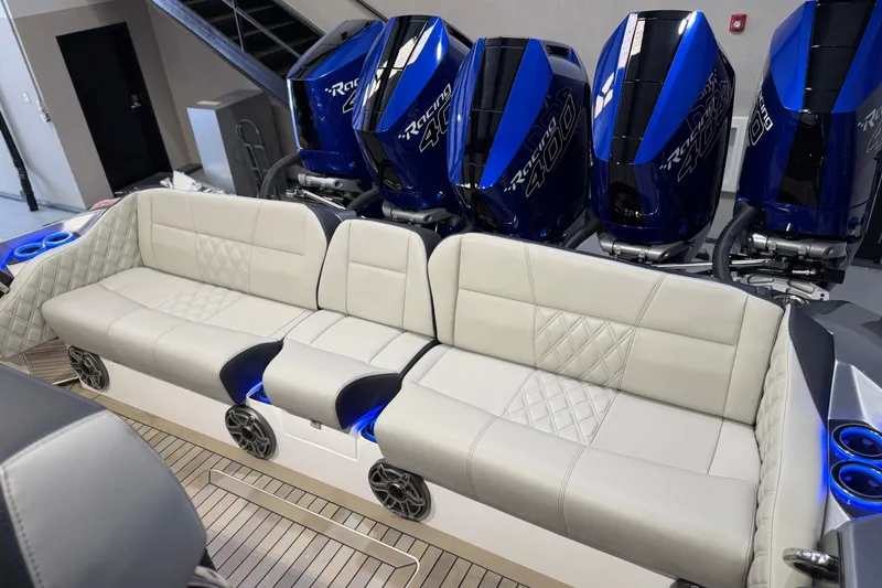 Slide: The Image of Luxurious seating on 2027 Nor-Tech 450 Sport boat with powerful Racing 400 engines. - 45