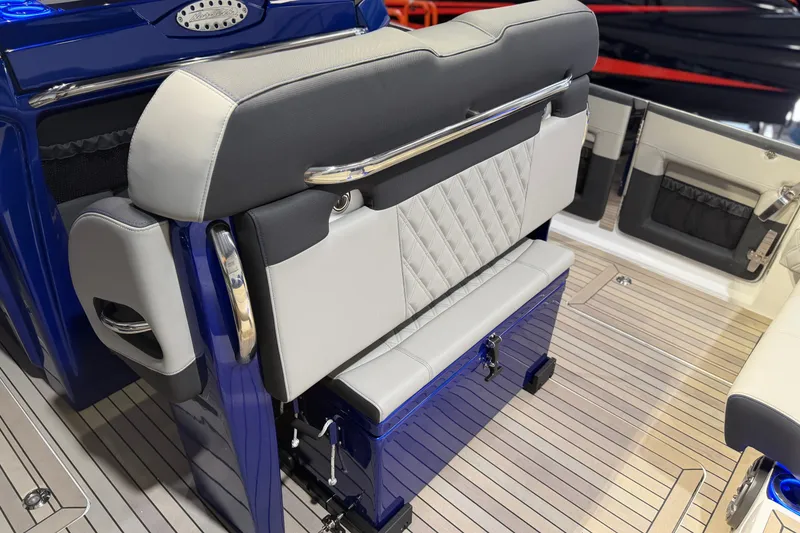 Slide: The Image of Luxury seating on 2027 Nor-Tech 450 Sport boat with elegant upholstery and sleek design. - 42