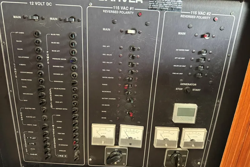 Slide: The Image of Electrical control panel of a 1988 Carver 38 Aft Cabin Motor Yacht. - 49