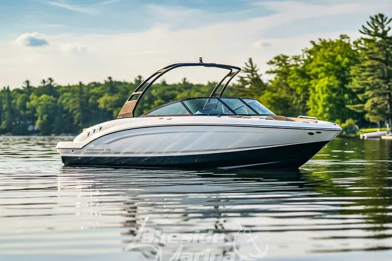 The Image of 2026 Chaparral 23 SSi boat on a serene lake with lush green trees. - 1