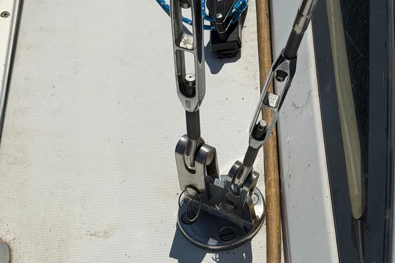 Slide: The Image of Close-up of rigging hardware on a 2003 Jeanneau Sun Fast 37 sailboat deck. - 7