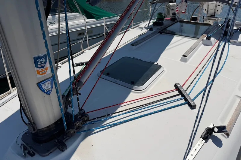 Slide: The Image of Deck of 2003 Jeanneau Sun Fast 37 sailboat with rigging and hatch. - 8