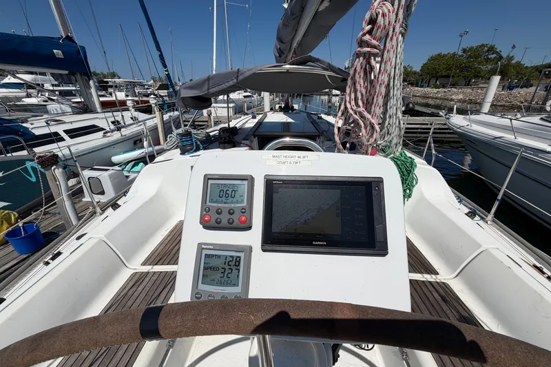 Slide: The Image of Cockpit view of 2003 Jeanneau Sun Fast 37 sailboat with navigation instruments. - 11