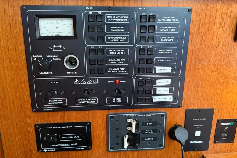Slide: The Image of Electrical control panel on a 2003 Jeanneau Sun Fast 37 sailboat. - 17