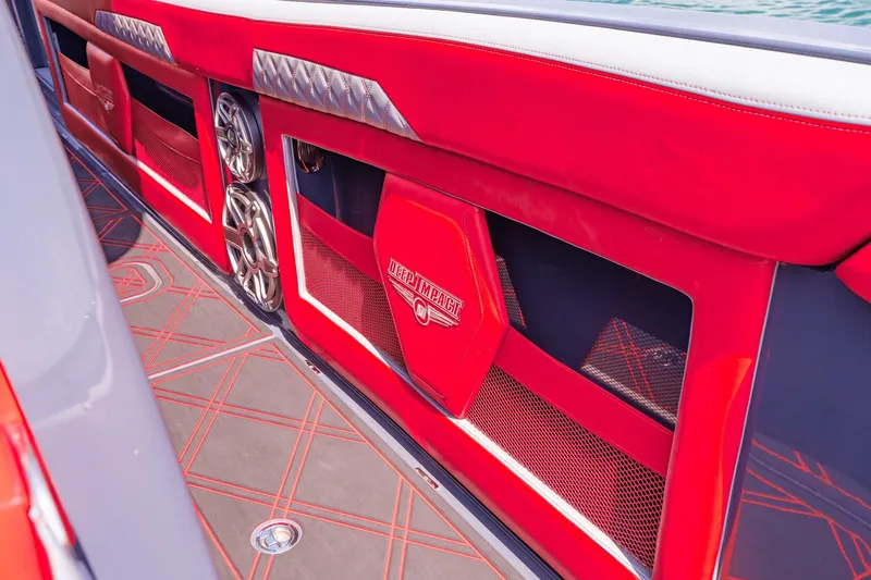 Slide: The Image of Luxurious red interior of 2022 Deep Impact 399 Sport boat with stylish speakers. - 43