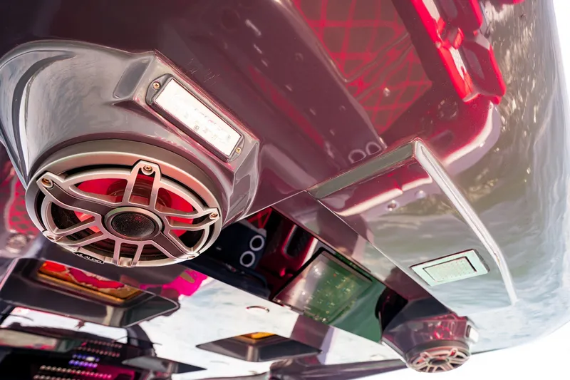 Slide: The Image of Close-up of 2022 Deep Impact 399 Sport boat speakers and lighting system. - 54