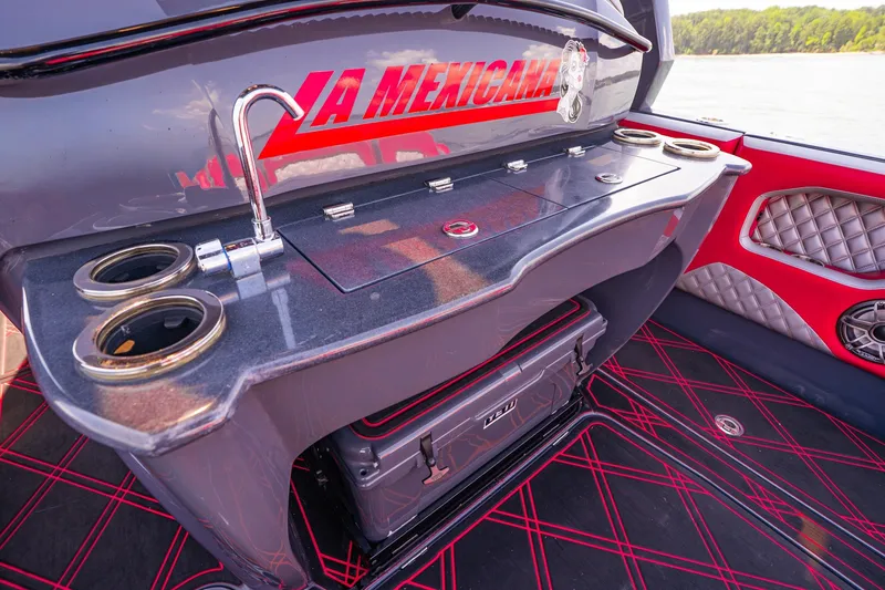 Slide: The Image of Luxury interior of 2022 Deep Impact 399 Sport boat with sleek bar setup. - 66