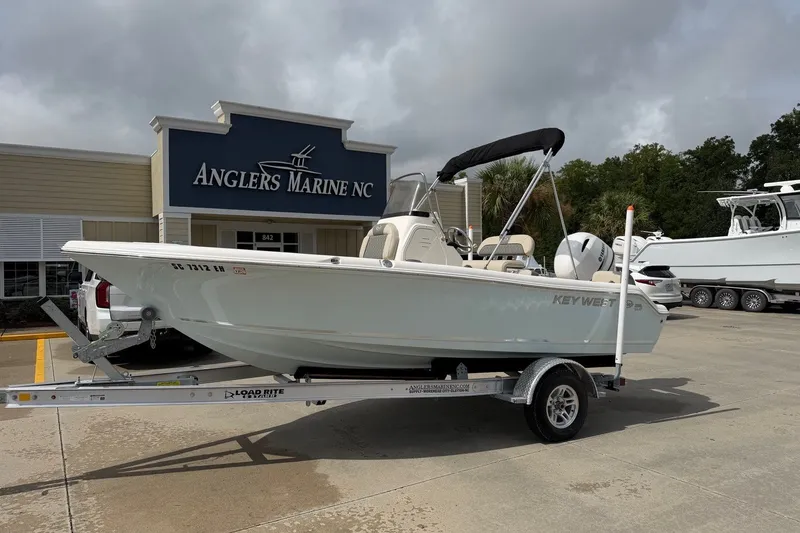 The Image of 2026 Key West 189 FS boat on trailer at Anglers Marine NC dealership. - 1
