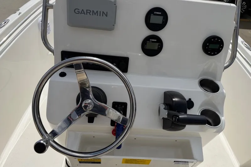 Slide: The Image of Steering console of 2026 Key West 189 FS boat with Garmin navigation system. - 16