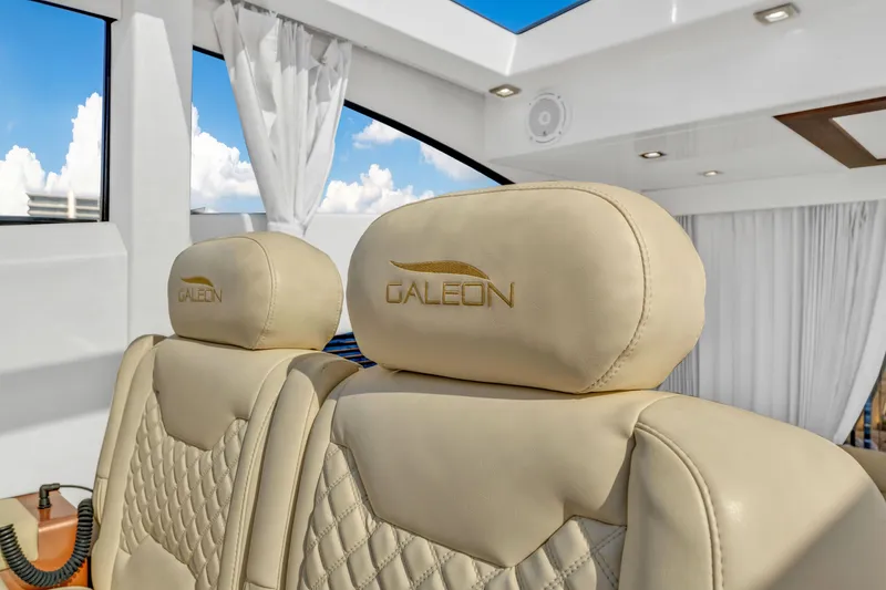 Slide: The Image of Luxurious interior of 2016 Galeon 430 HTC yacht with beige leather seats. - 21