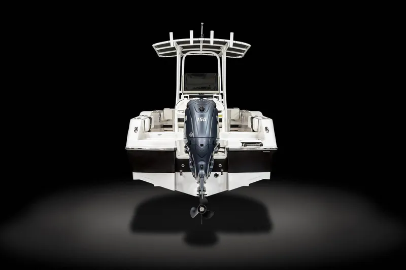 Slide: The Image of Manufacturer Provided Image: 2025 Robalo R200 Center Console boat, rear view, on black background. - 16