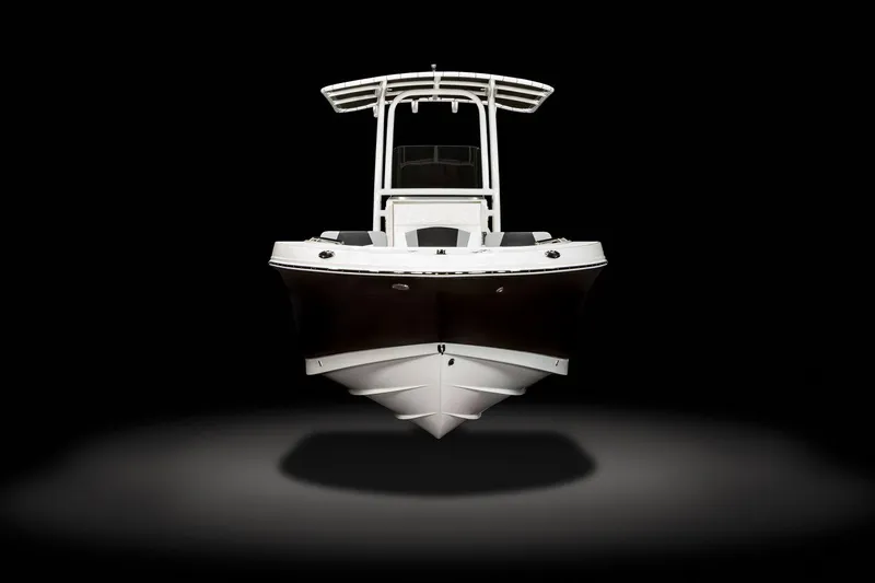 Slide: The Image of Manufacturer Provided Image: 2025 Robalo R200 Center Console boat, front view, on black background. - 15