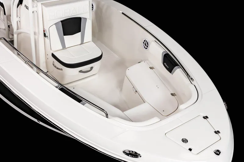 Slide: The Image of Manufacturer Provided Image: 2025 Robalo R200 Center Console boat interior with seating and storage compartments. - 17