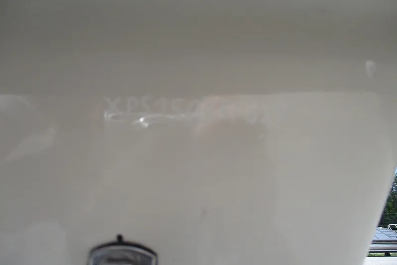 Slide: The Image of Close-up of Delta Boatworks DELTA D1550 hull, showcasing serial number, 2027 model. - 15