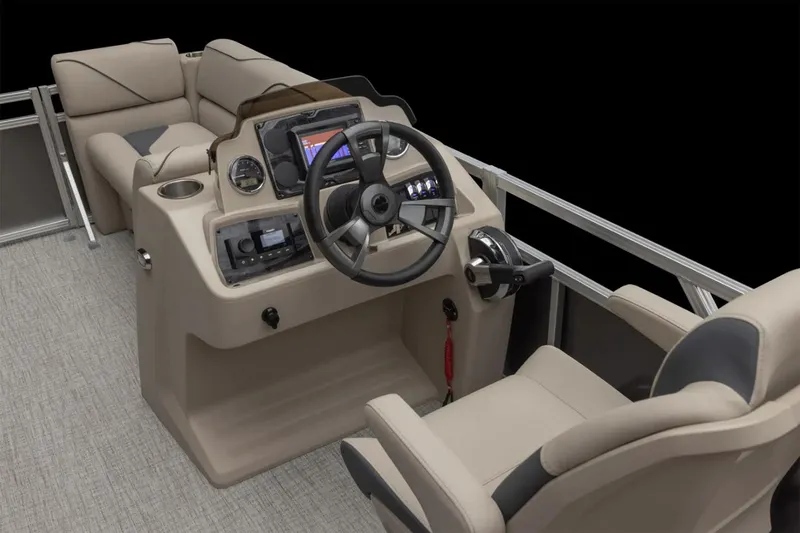 Slide: The Image of Manufacturer Provided Image: 2025 Avalon VENTURE QUAD LOUNGER boat interior with modern helm and seating. - 9