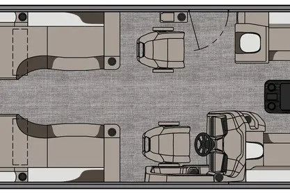 Slide: The Image of Floor plan of 2026 Avalon LSZ Quad Lounge Shift 23' pontoon boat, showcasing seating and helm layout. - 1