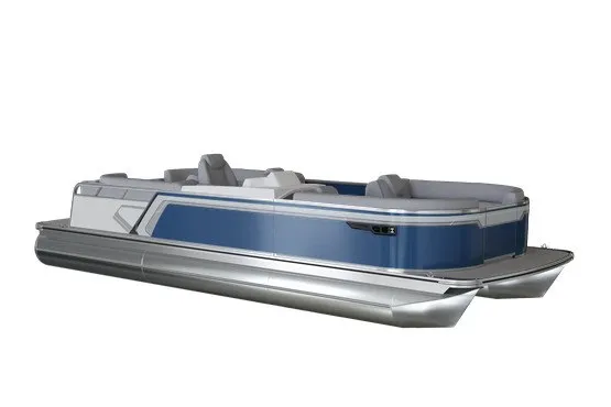 The Image of 2026 Avalon LSZ Quad Lounge Shift pontoon boat, sleek blue and silver design. - 0