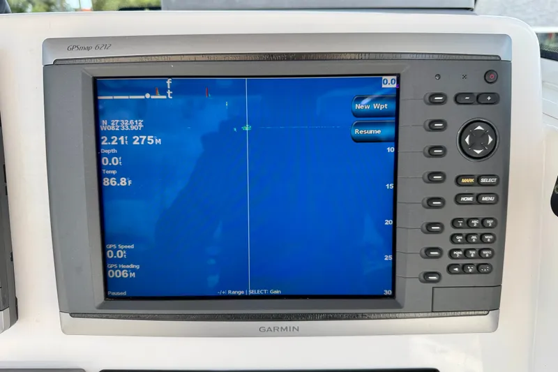 Slide: The Image of Garmin GPSmap 6212 display on 2014 Everglades 255 Center Console boat, showing navigation data. - 17