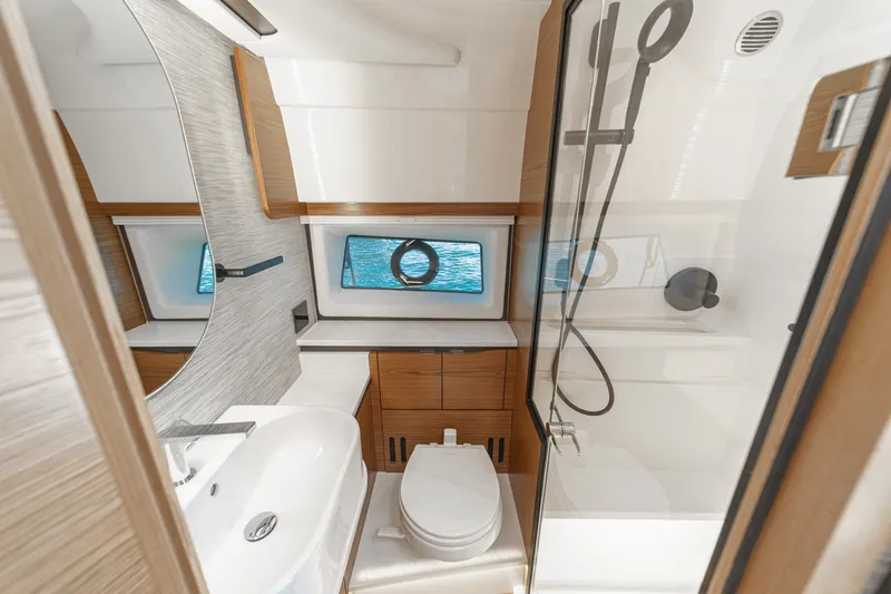 Slide: The Image of Luxurious bathroom interior of 2027 Tiara Yachts 39 LE with modern fixtures. - 77