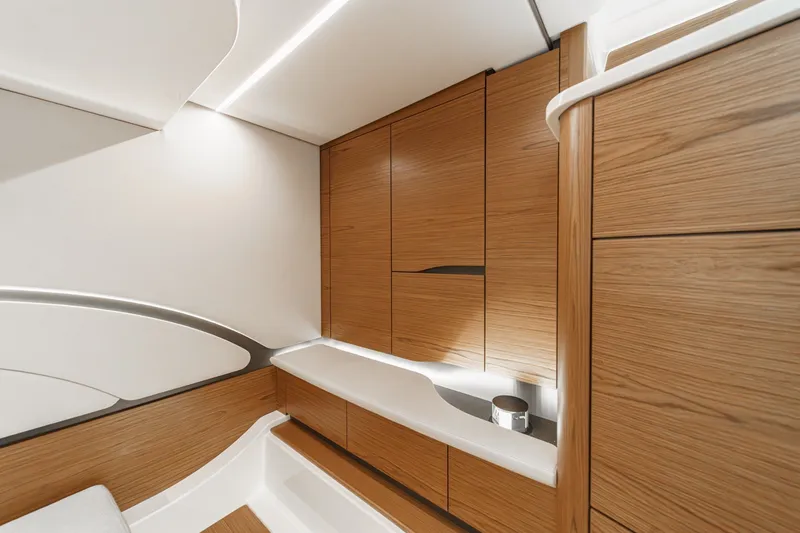 Slide: The Image of Luxurious interior of 2027 Tiara Yachts 39 LE with sleek wood cabinetry. - 75