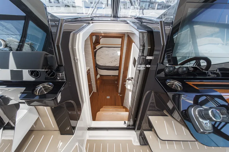 Slide: The Image of Interior view of 2027 Tiara Yachts 39 LE, showcasing luxurious cabin entrance. - 57