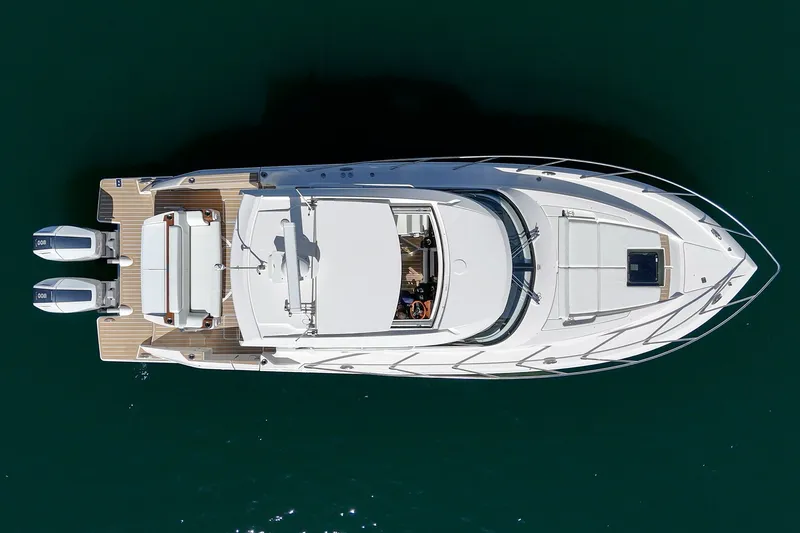Slide: The Image of Aerial view of 2027 Tiara Yachts 39 LE luxury boat on calm water. - 15
