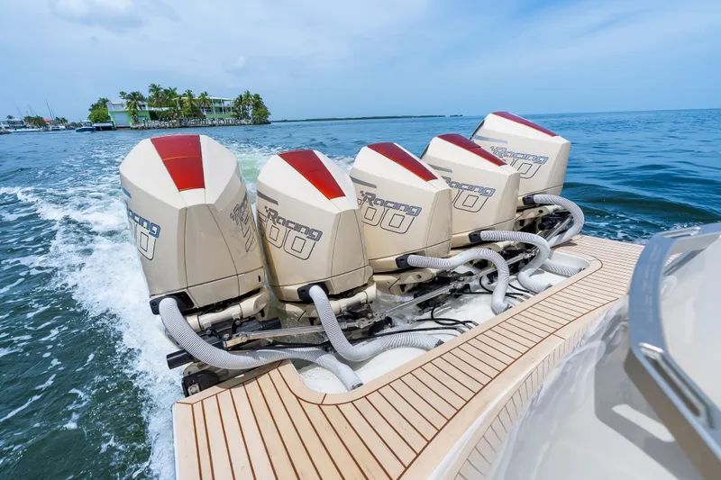 Slide: The Image of 2024 Concept 44' Open Deck boat with four powerful outboard engines on the ocean. - 32