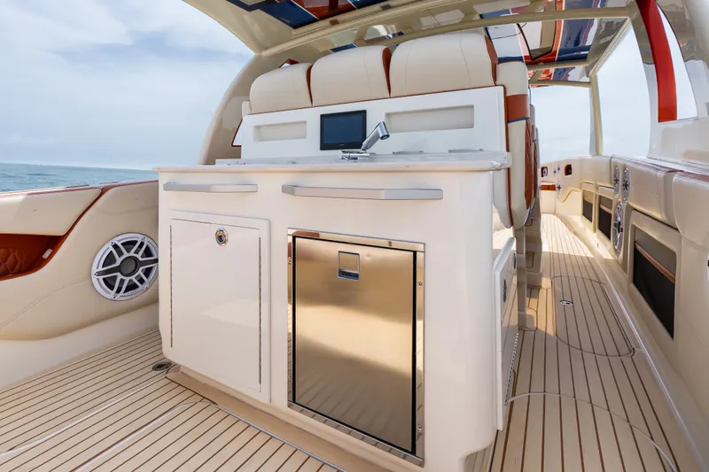Slide: The Image of Luxurious 2024 Concept 44' Open Deck yacht interior with modern amenities and sleek design. - 26