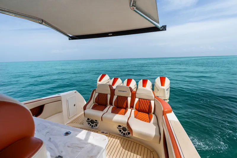 Slide: The Image of Luxury Concept 44' Open Deck boat, 2024 model, with stylish seating on open water. - 33