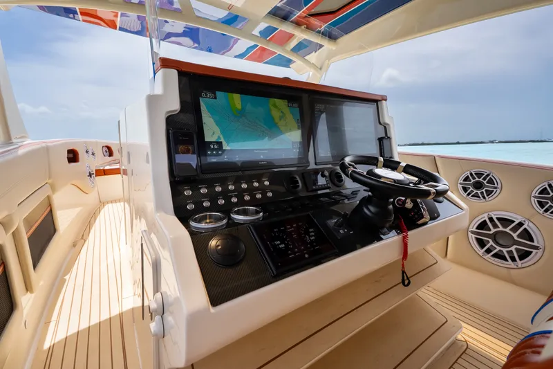 Slide: The Image of Helm of 2024 Concept 44' Open Deck boat with advanced navigation system. - 20