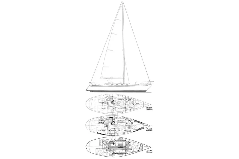 Slide: The Image of Blueprint of 1987 Tartan 40 sailboat with three interior layout plans. - 23