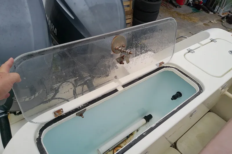 Slide: The Image of Open livewell on 2016 Release 301 RXS boat, showing interior and plumbing. - 24