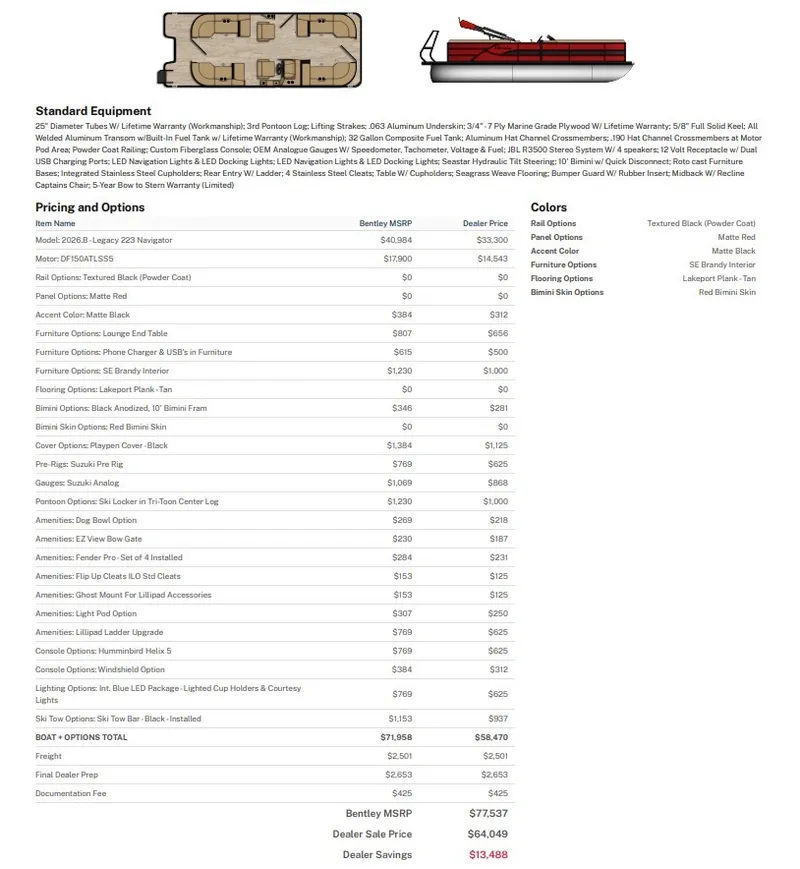 Slide: The Image of Bentley Pontoons 223 LEGACY NAVIGATOR 2027 - 2