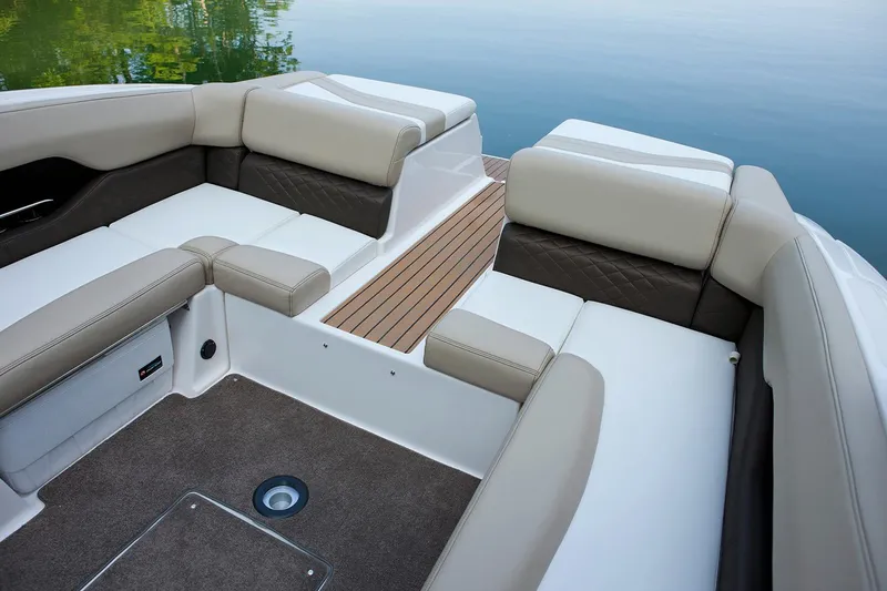 Slide: The Image of Manufacturer Provided Image: 2017 Regal 2700 ES Bowrider interior seating with beige and brown upholstery. - 21