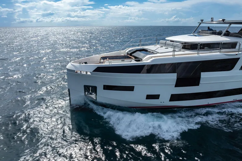 Slide: The Image of Luxury Sirena 88 yacht cruising on open sea, 2021 model. - 28
