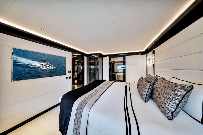 Slide: The Image of Luxurious interior of 2021 Sirena 88 yacht with elegant bedroom design. - 123