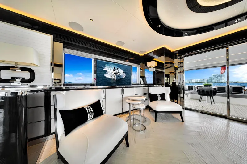 Slide: The Image of Luxurious interior of 2021 Sirena 88 yacht with modern furnishings and ocean view. - 55