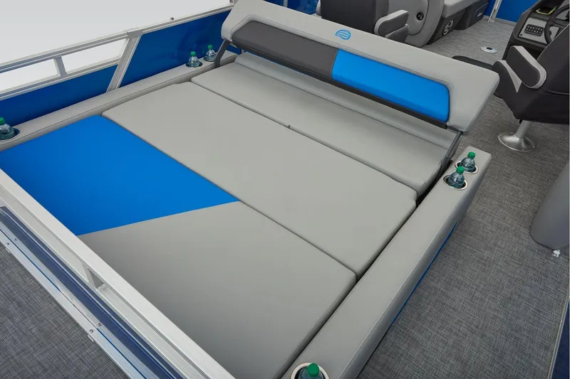 Slide: The Image of Manufacturer Provided Image: 2026 Sun Tracker Party Barge 22 RF XP3 interior with spacious seating and cup holders. - 47